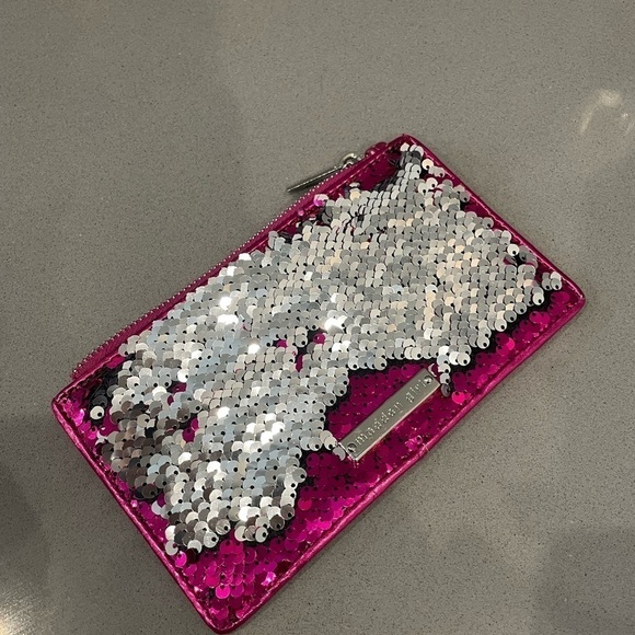 Madden Girl Fuchsia Pink Sequins Zip Wallet With Cards - Picture 6 of 6